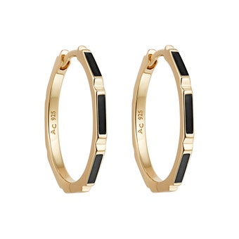 Gold Aubar Black Enamel Hoop Earrings
