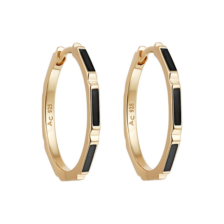 Gold Aubar Black Enamel Hoop Earrings