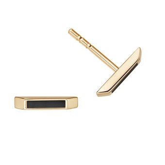Gold Aubar Black Enamel Stud Earrings