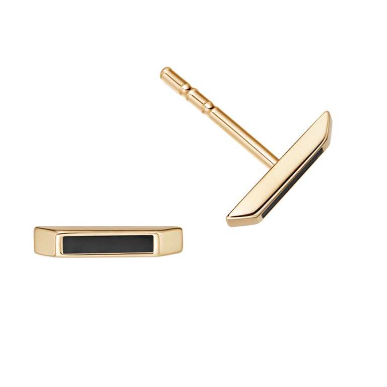 Gold Aubar Black Enamel Stud Earrings
