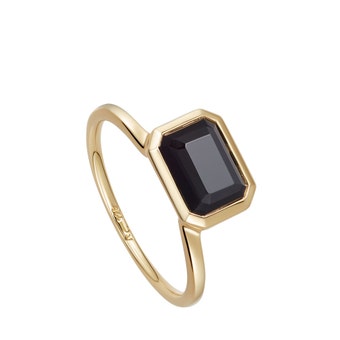 Black gemstone Ring in Yellow Gold Vermeil