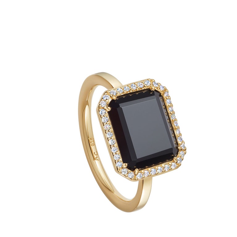 Ottima Black Onyx Slice Landscape Ring in Yellow Gold Vermeil | Astley Clarke