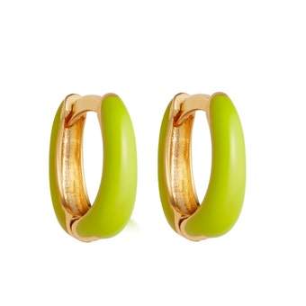 Gold Biography Oval Yellow Enamel Hoop Earrings