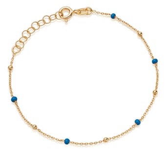 Gold Biography Blue Enamel Bead Bracelet