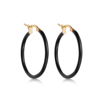 Biography Black Enamel Hoop Earrings in Yellow Gold Vermeil