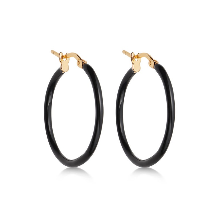 Biography Black Enamel Hoop Earrings in Yellow Gold Vermeil