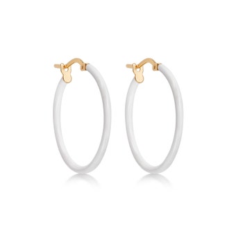 Biography White Enamel Hoop Earrings in Yellow Gold Vermeil