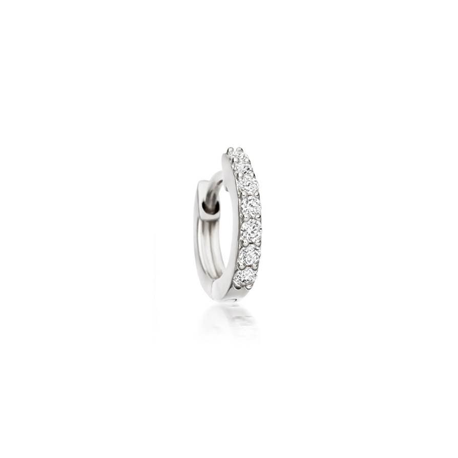 Solid White Gold Halo Mini Single Hoop Earring