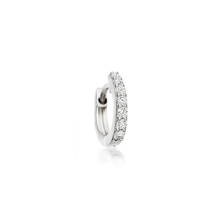 Solid White Gold Halo Mini Single Hoop Earring