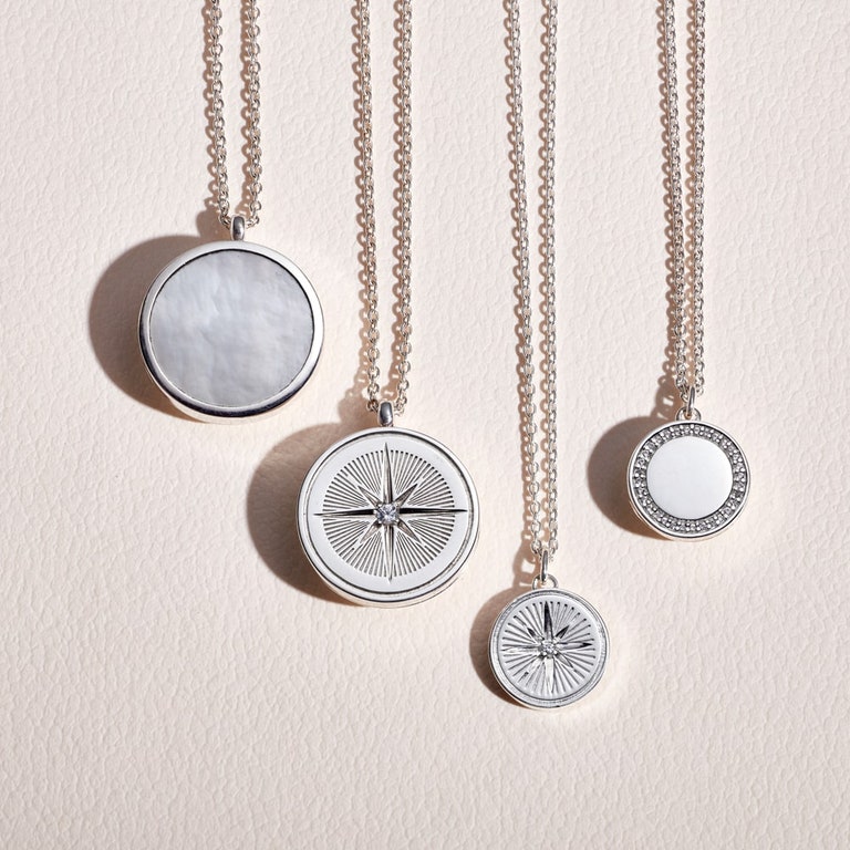 Sliver Compass Logo Lock Necklace