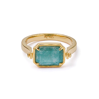 Gold Deco Mother of Pearl and Amazonite Spinner Ring