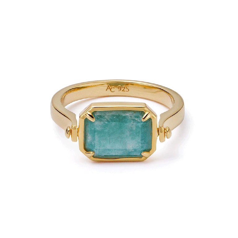 Gold Deco Mother of Pearl and Amazonite Spinner Ring