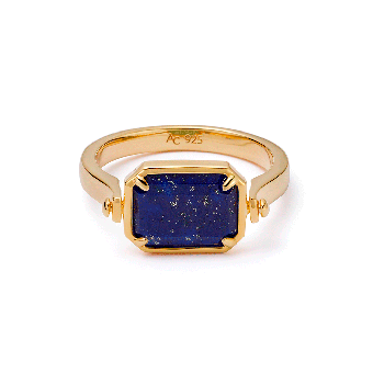 Gold Deco Lapis and Malachite Spinner Ring