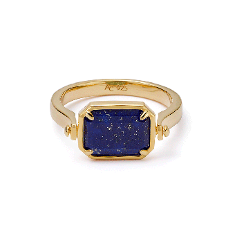 Gold Deco Lapis and Malachite Spinner Ring