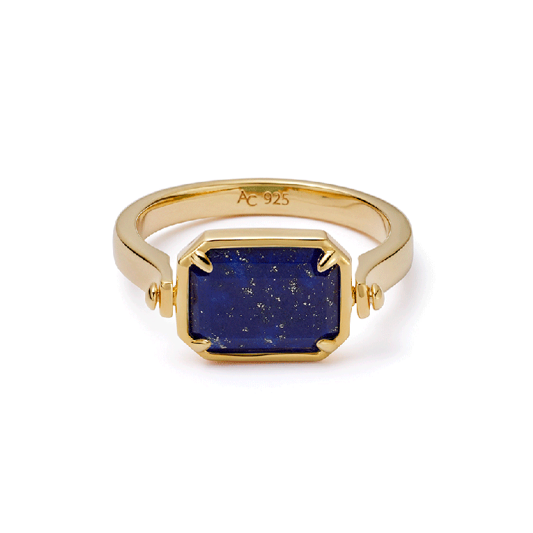 Gold Deco Lapis and Malachite Spinner Ring