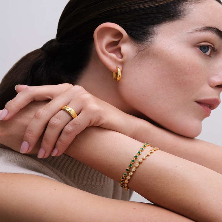 Gold Green Agate Deco Tennis Bracelet