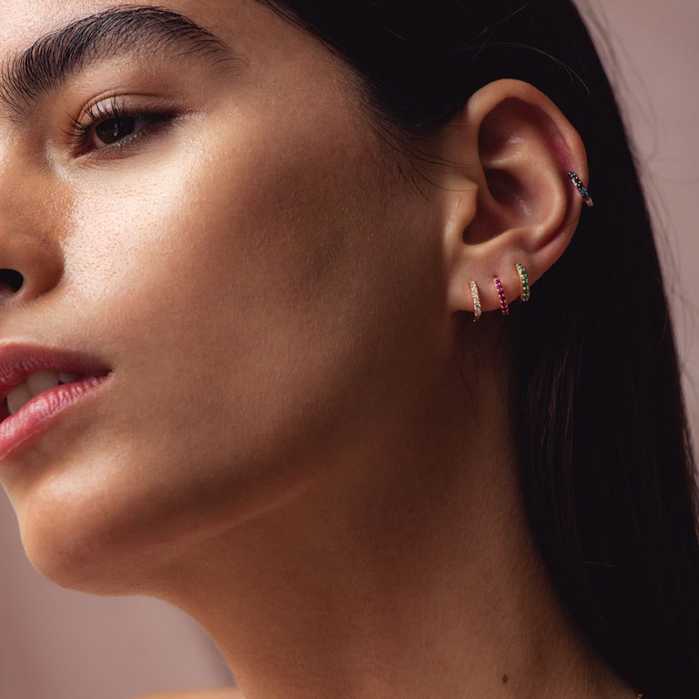 Huggie Halo Sapphire Hoop Earrings in Rose Gold