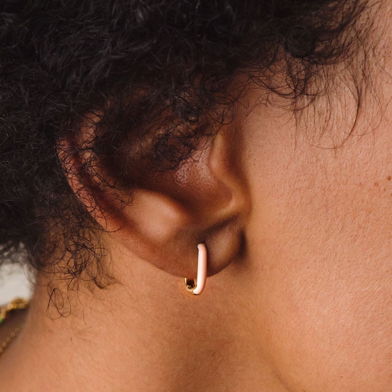 Gold Cirque Pink Enamel Huggie Earrings