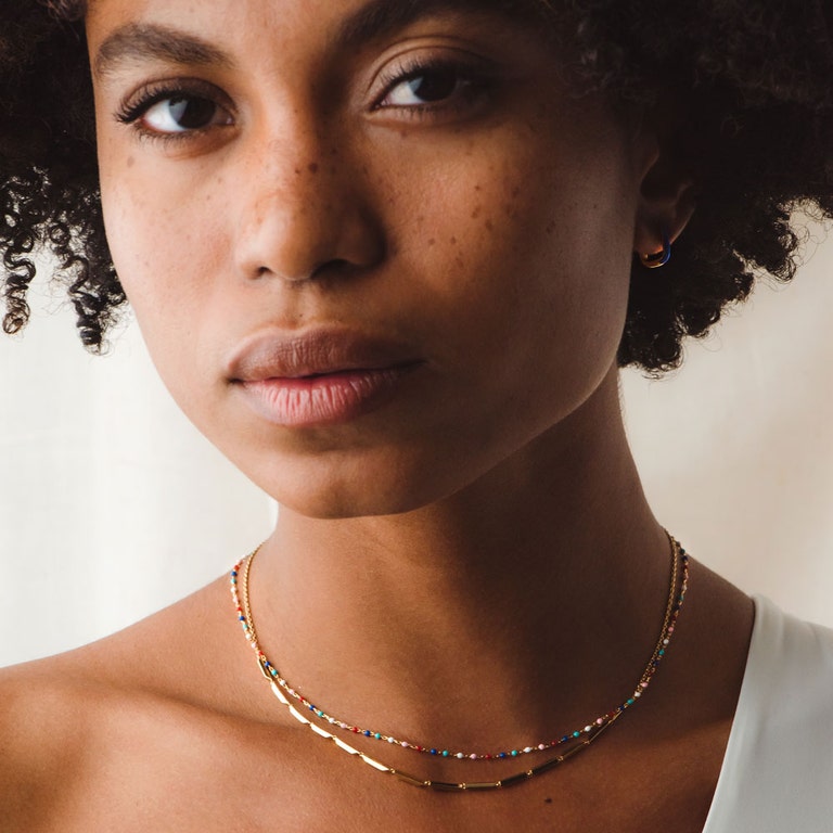 Gold Biography Rainbow Enamel Choker Necklace