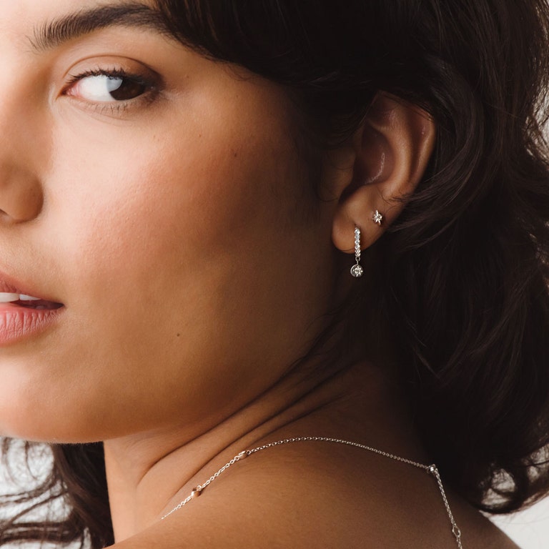 Silver Polaris White Sapphire Huggie Earrings