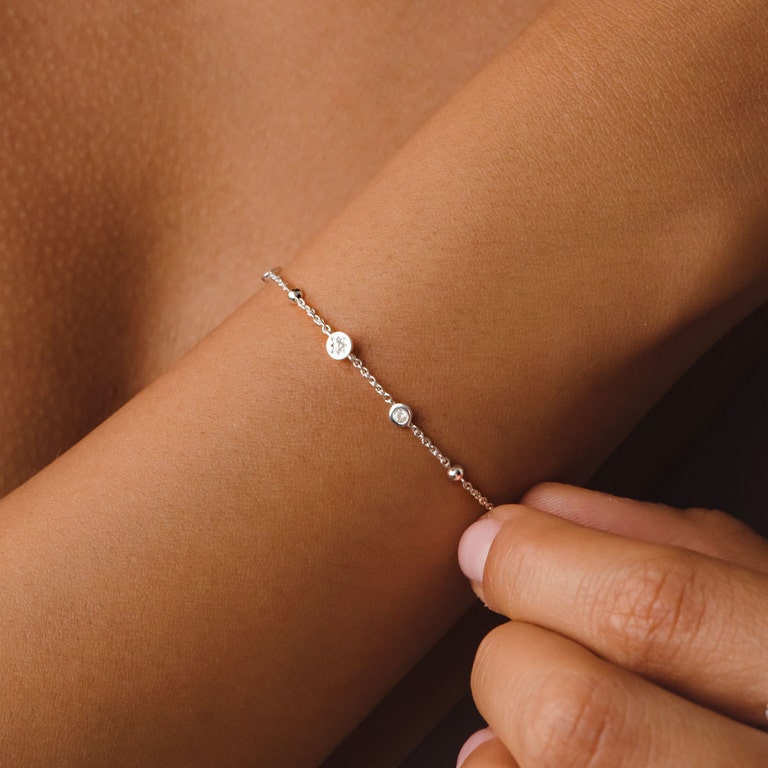 Silver Polaris North Star White Sapphire Station Bracelet