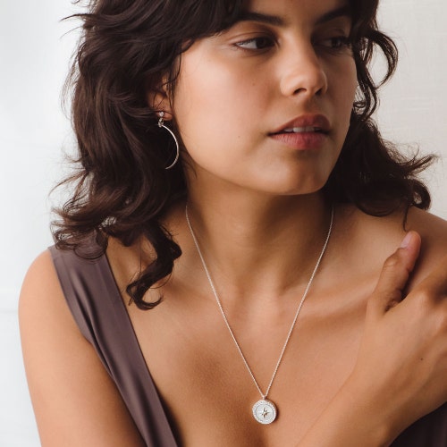 Silver Large Polaris Mother of Pearl Locket Necklace