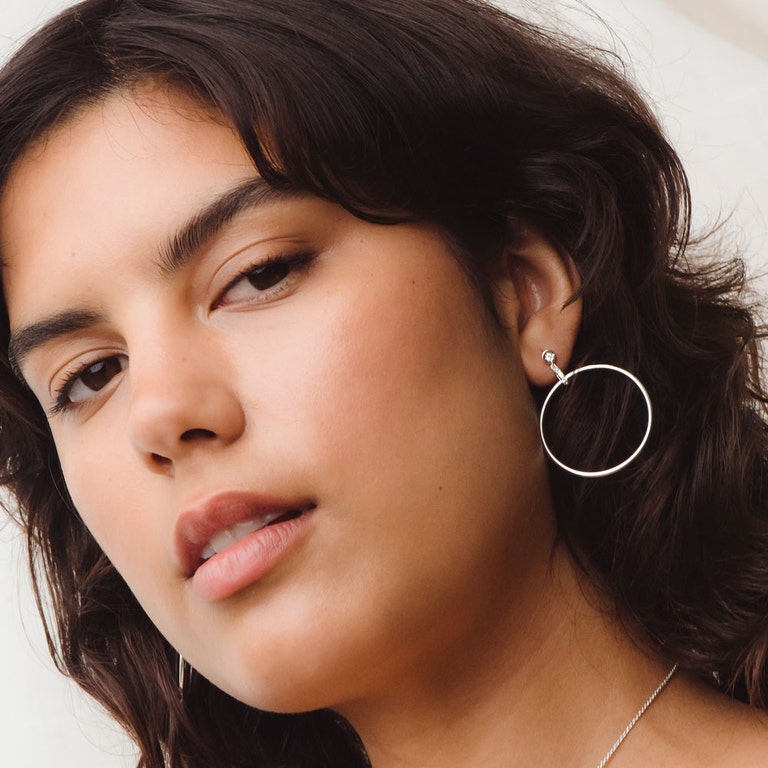 Silver Polaris Front Facing Hoop Earrings