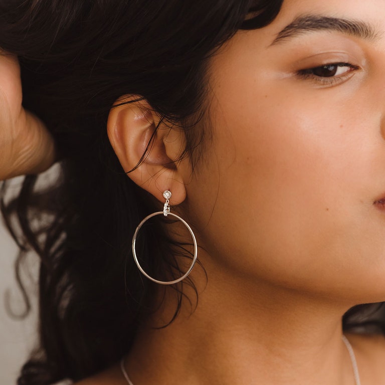 Silver Polaris Front Facing Hoop Earrings