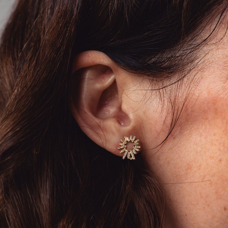 Solid Gold Comet Burst Natural Diamond Stud Earrings