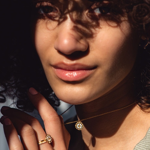 Gold Celestial White Enamel Astra Pendant Necklace