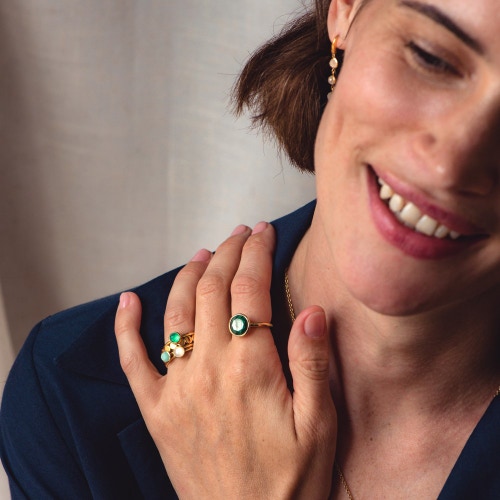 Round Malachite Stilla Ring in Yellow Gold Vermeil