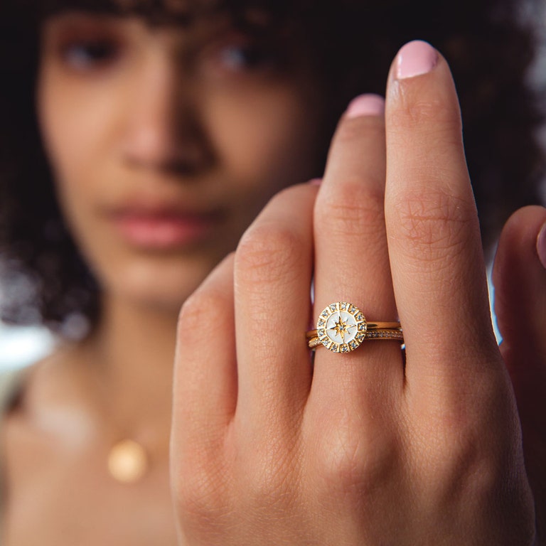 Gold Celestial White Enamel Astra Ring