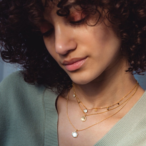 Gold Deco Moonstone Pendant Necklace
