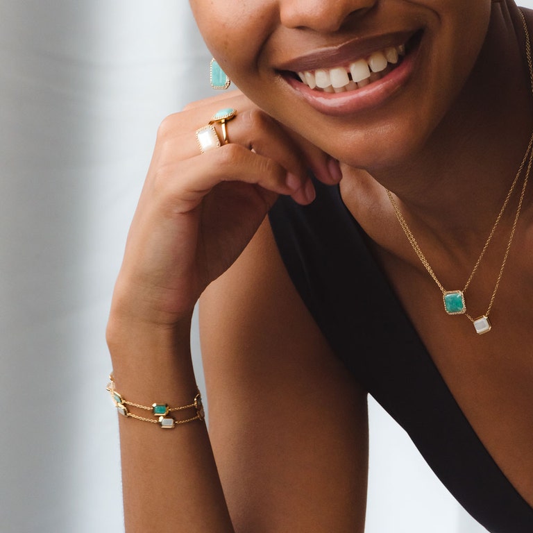 Ottima Amazonite Slice Landscape Pendant in Yellow Gold Vermeil | Astley Clarke