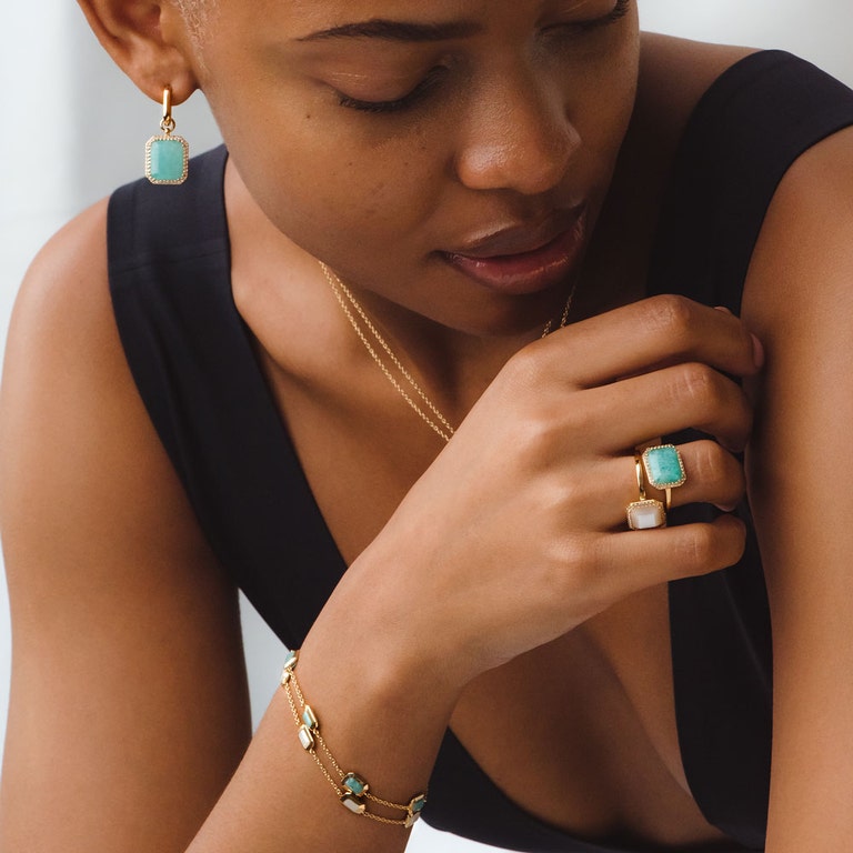Ottima Amazonite Slice Earrings in Yellow Gold Vermeil | Astley Clarke