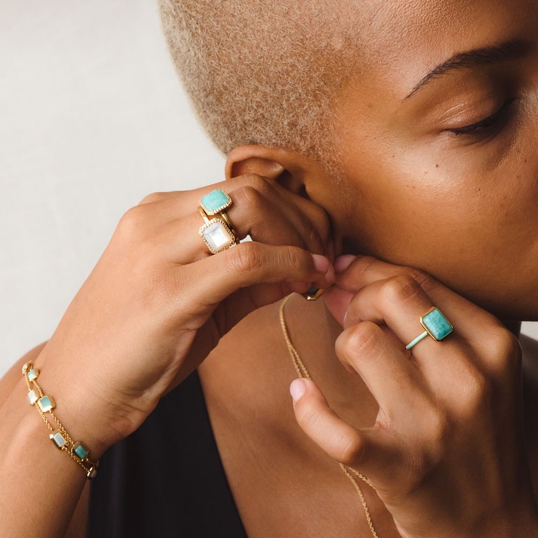 Ottima Amazonite Slice Enamel Ring in Yellow Gold Vermeil | Astley Clarke