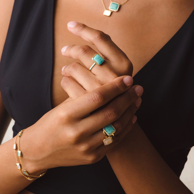 Ottima Amazonite Slice Enamel Ring in Yellow Gold Vermeil | Astley Clarke