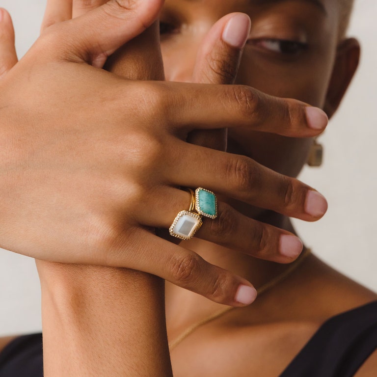 Ottima Amazonite Slice Landscape Ring in Yellow Gold Vermeil | Astley Clarke