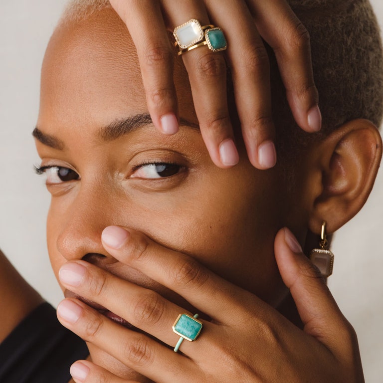 Ottima Amazonite Slice Enamel Ring in Yellow Gold Vermeil | Astley Clarke
