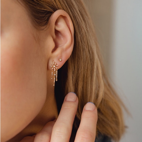 Solid Gold Comet Diamond Stud Earrings