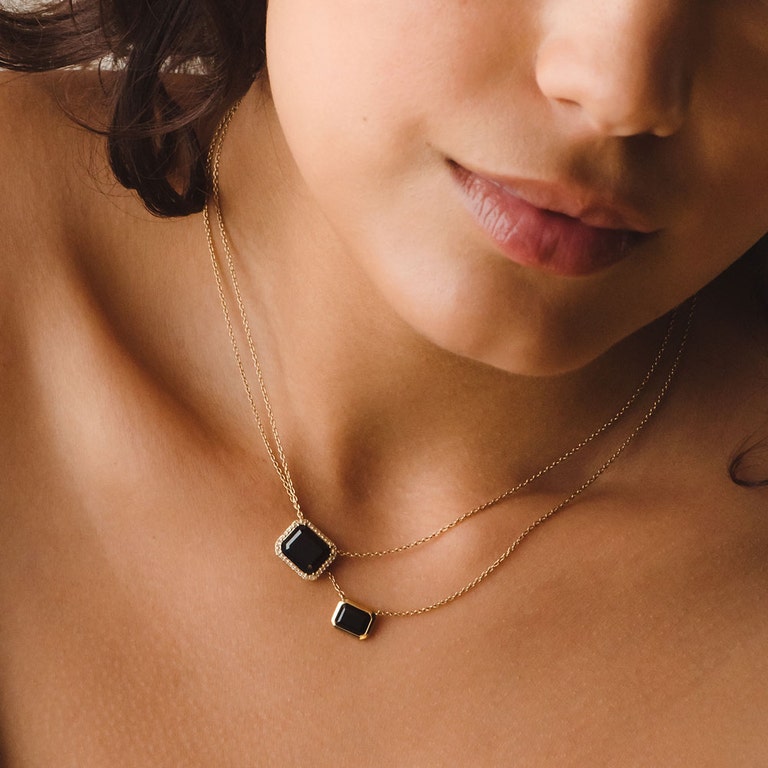 Ottima Black Onyx Slice Landscape Pendant in Yellow Gold Vermeil | Astley Clarke