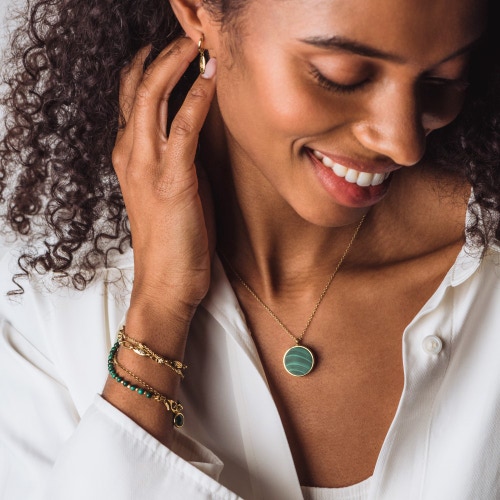 Gold Biography Malachite Charm Bracelet