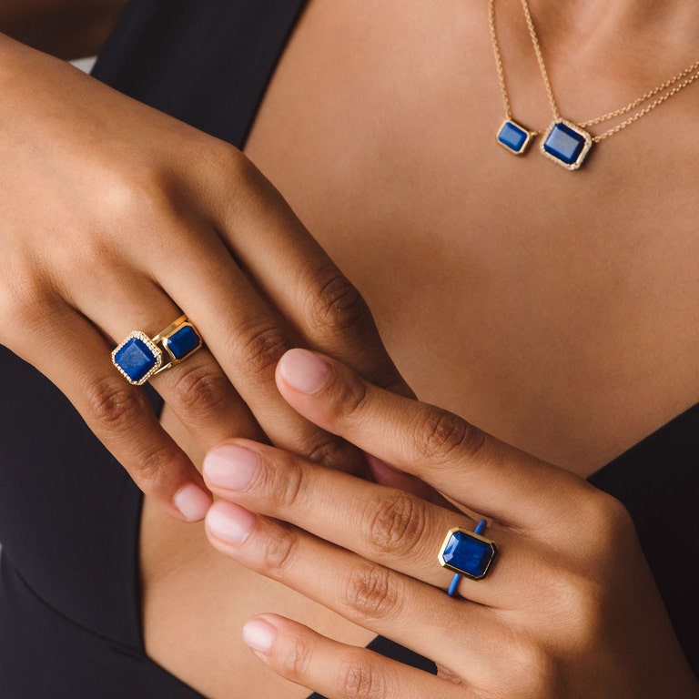 Ottima Lapis Slice Enamel Ring in Yellow Gold Vermeil | Astley Clarke