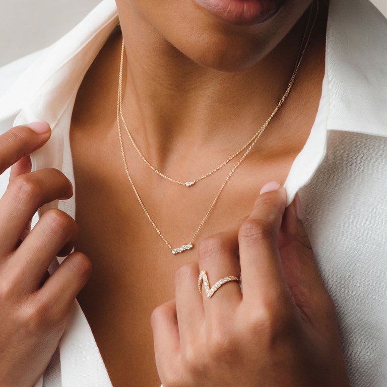 Interstellar Small Diamond Pendant Bar in 14ct Yellow Gold | Astley Clarke