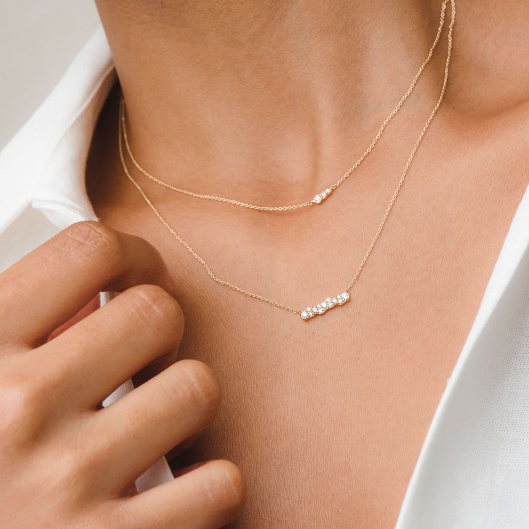 Interstellar Small Diamond Pendant Bar in 14ct Yellow Gold 