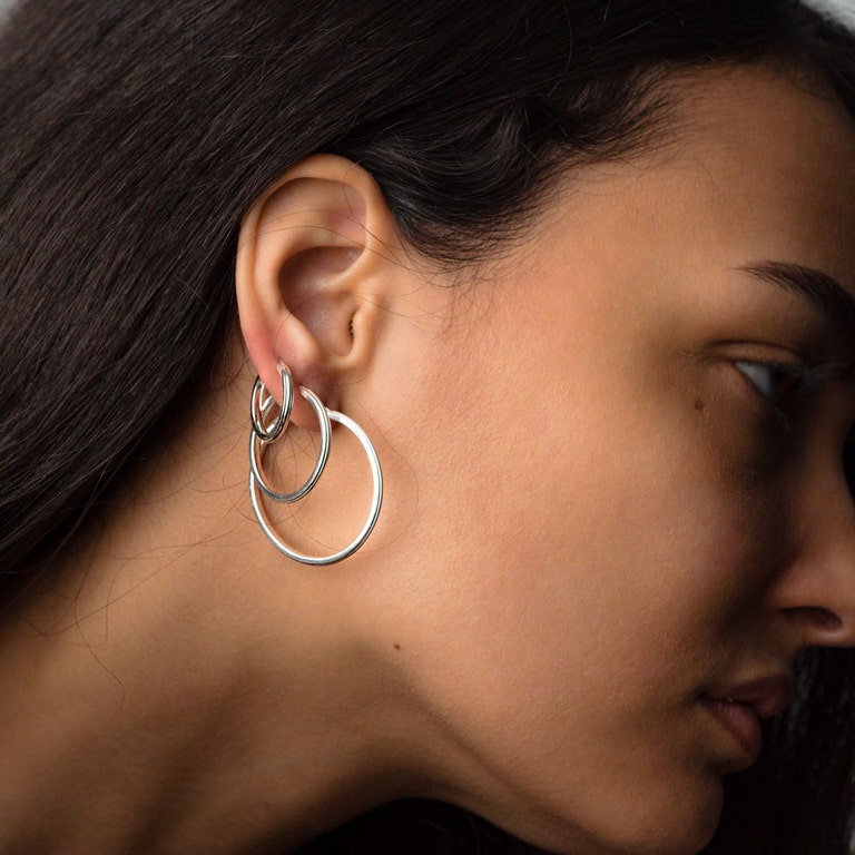 Silver Celestial Linia Medium Hoop Earrings