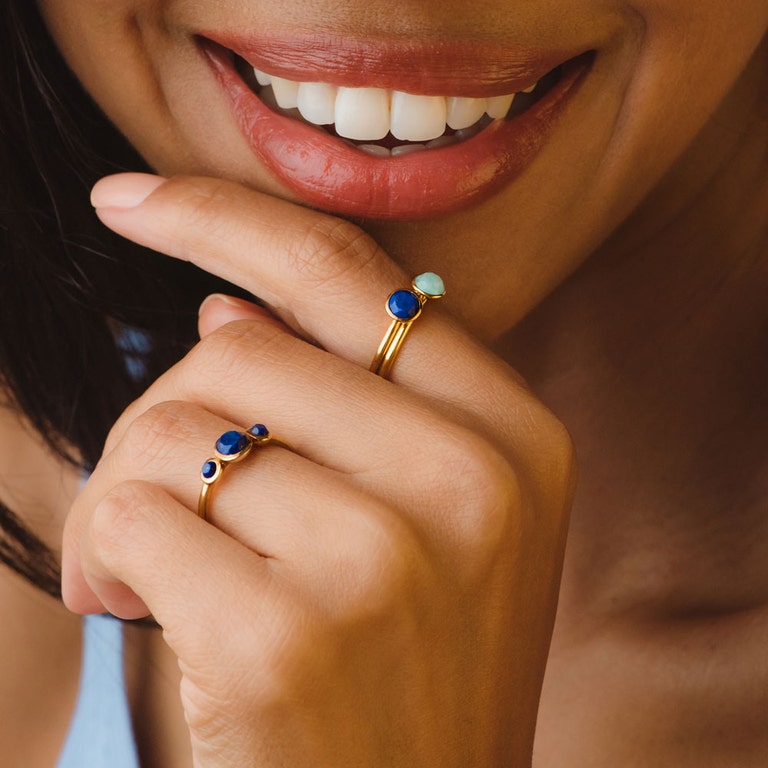 Stilla Triple Lapis Lazuli Ring in Yellow Gold Vermeil