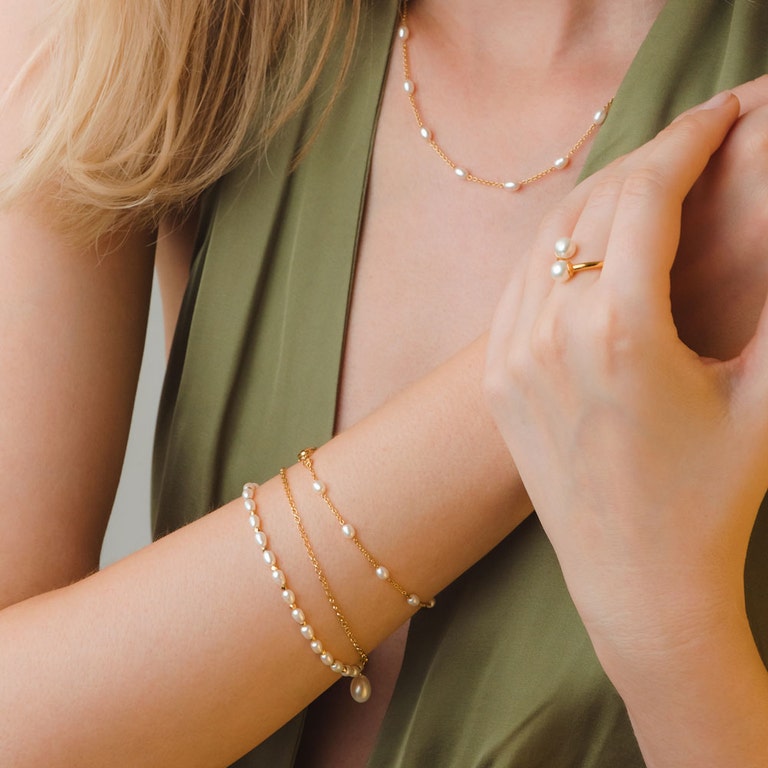 Double Chain Pearl Biography Bracelet in Yellow Gold Vermeil | Astley Clarke