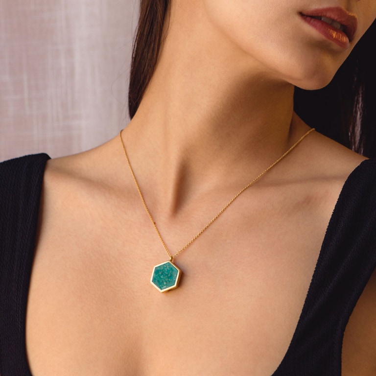 Large Deco Amazonite Slice Locket in Yellow Gold Vermeil | Yellow Gold Vermeil | Astley Clarke London