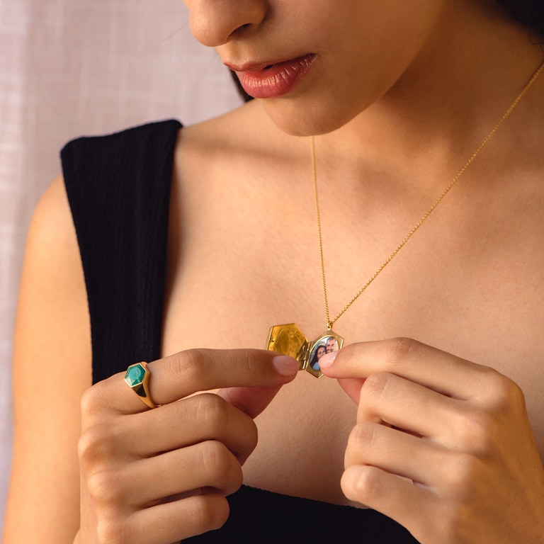 Large Deco Amazonite Slice Locket in Yellow Gold Vermeil | Yellow Gold Vermeil | Astley Clarke London
